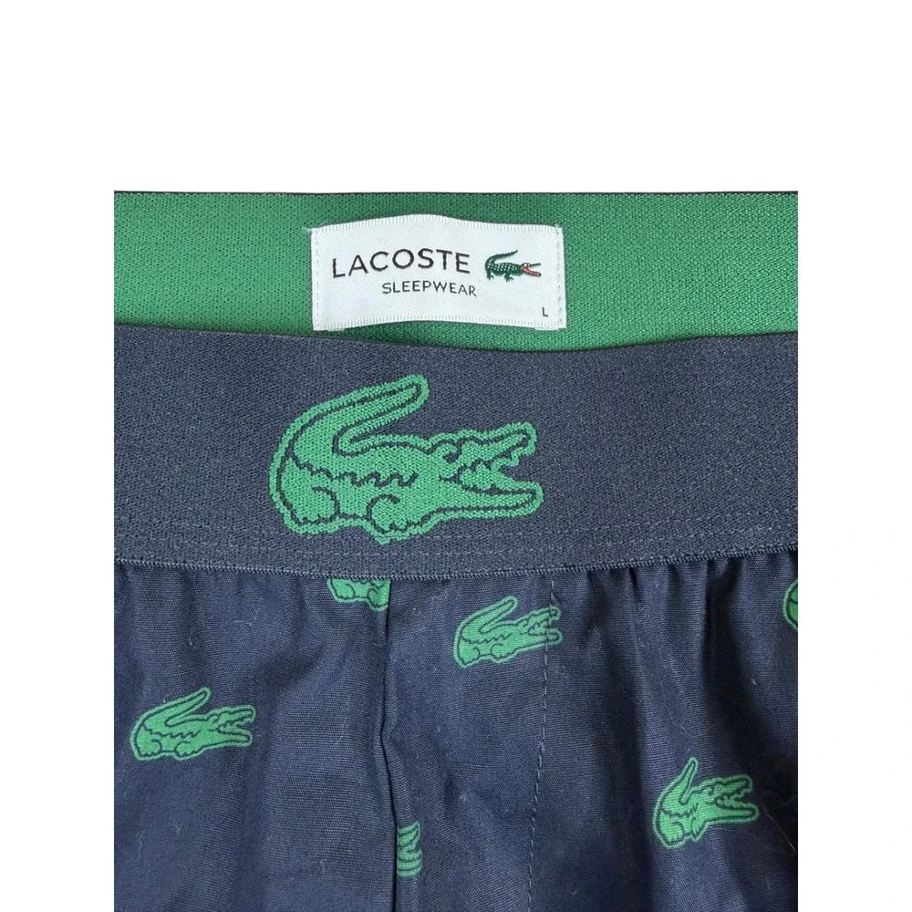 NWOT Lacoste Mens Navy Blue Allover Crocodile Logo Print Pajama Pants Size L